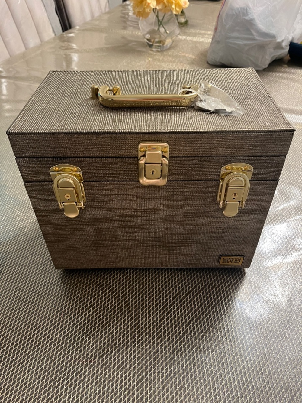 Gold Jewelry Train box with Gold Hardware